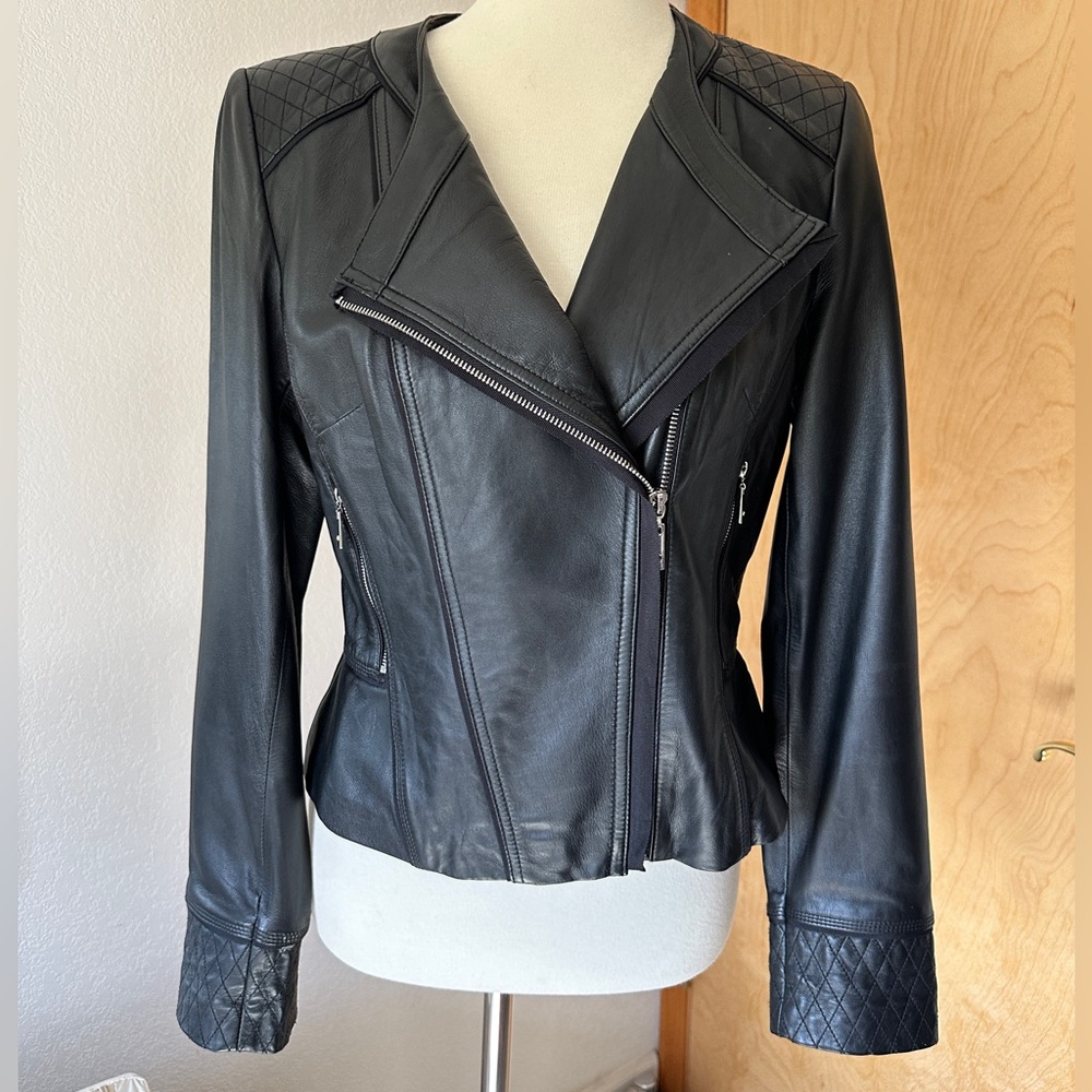 WHBM Women’s Black Moto Style Leather Jacket size M